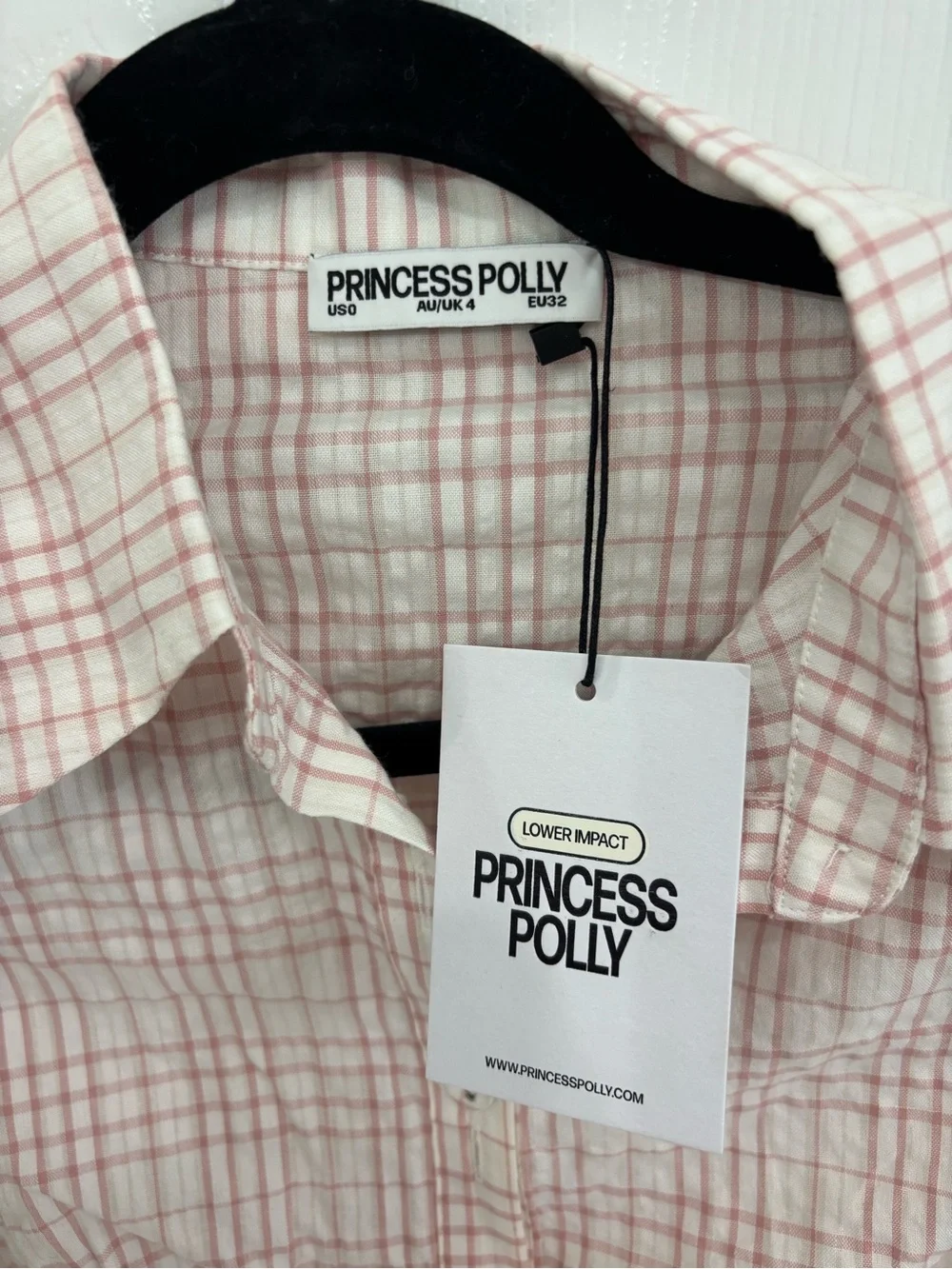 Princess Polly Pink Plaid Short-Sleeve Button Down Top - Picture 5 of 7